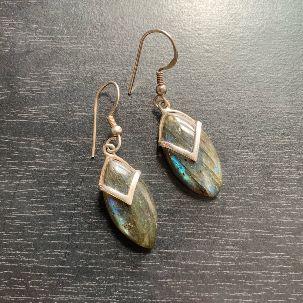 Sterling Silver Labradorite Modernist Earrings